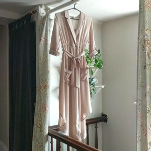 blush long sleeved ankle length dress